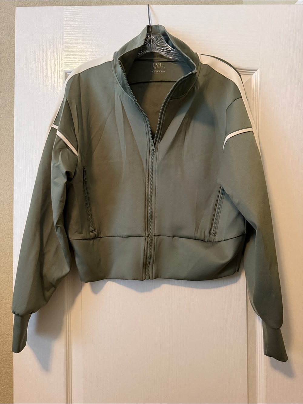 IVL Olive Green Bomber Jacket with White Trim